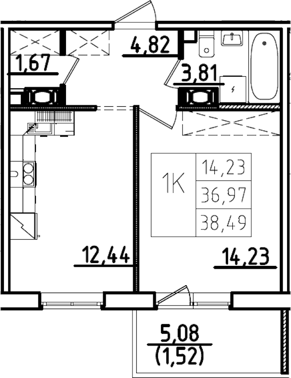 1-комнатная квартира 42.05 м², 2/9 эт., ЖК «IQ Гатчина 3»
